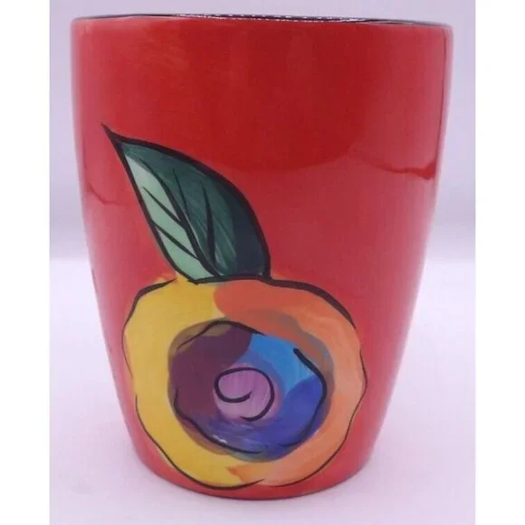 Coffee Mug- Blue Ridge Design Inc.- Orange with Stylized Flowers - Picture 3 of 4